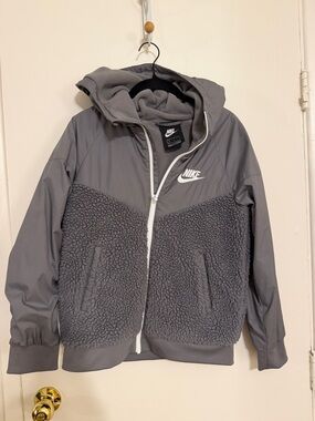 Nike Gray Sherpa-Lined Hoodie Jacket